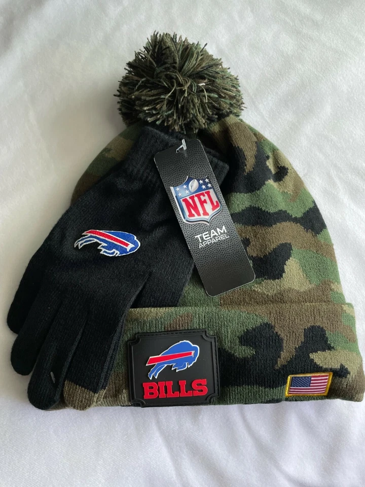 Conjunto de gorro y guante de ropa del equipo de la NFL Buffalo Bills para adultos verde camuflaje OS NUEVO CON ETIQUETAS Foto 1 de 4