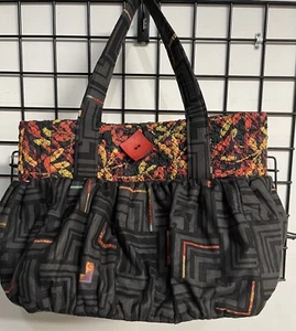 Handgefertigte Stoff große Tragetasche grau schwarz orange Doppelgriffe 11" x 12" x 5" - Bild 1 von 10