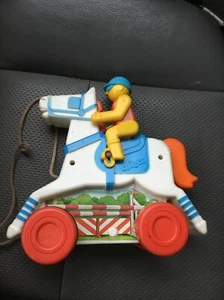 Vintage 1960’s Race Horse With Jockey Plastic Pull Toy Chico Derby Race - Picture 1 of 5