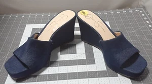 Jessica Simpson blau Denim offene Zehen Keilabsatz Größe 9M/40 - Bild 1 von 10