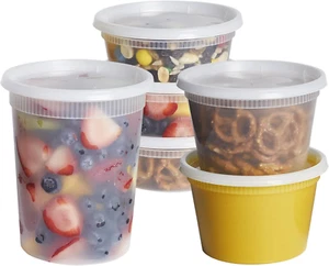 to Go Food Containers with Lids [8 Oz, 16 Oz, 32 Oz - 48 Count] - Deli Plastic F - Picture 1 of 12