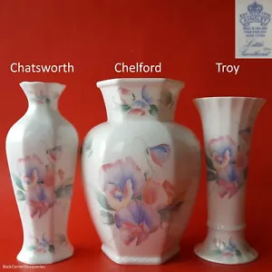 3 Aynsley England LITTLE SWEETHEART Vases: 7" Chatsworth +7" Chelford +6¼" Troy - Picture 1 of 16