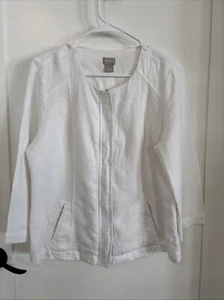 Women’s Chicos White Linen Jacket Size 1 US 8/10  3/4 Sleeves Full Zip - Picture 1 of 8
