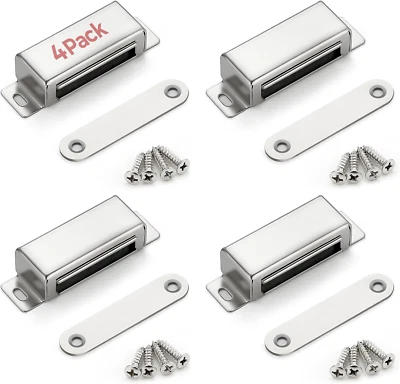 Imanes para puertas de gabinete, captura magnética fuerte de 60 libras, resistente, paquete de 4, plateados Foto 1 de 4