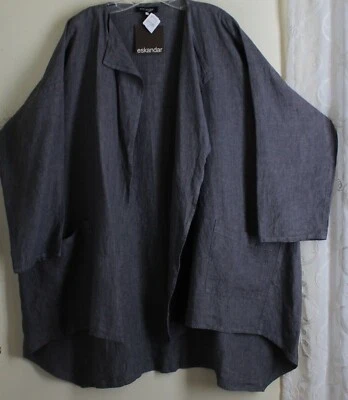 NWT Eskandar 1 GRAY DENIM Lightweight Linen Open Jacket Coat Lux - Image 1 of 4