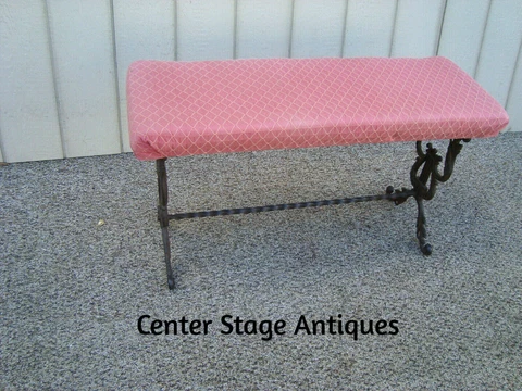 60454   Antique Cast Iron Window Bench Vanity  Stool  Ottoman Cover