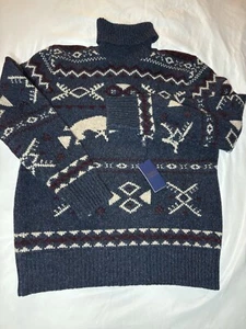 Polo Ralph Lauren Wool Cashmere Patterned Turtleneck Sweater Mens XL Navy $498 - Picture 1 of 9