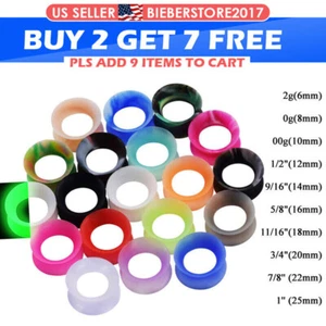 1 Pair Silicone Soft Ear Tunnels Double Flared Ear Plugs Gauges Earskin Earlets - Picture 1 of 27