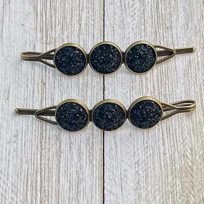 Black Druzy Hair Pins, Womens Hair Pins, Womans Hair Clips, Cute Bobby Pins, Hai - Image 1 of 4