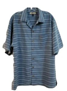 Men's Tommy Bahama Silk Button Front Shirt Blue Striped Textured Size M - Bild 1 von 6
