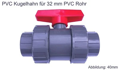 PVC Kugelhahn 32 mm 2 Wege Kunststoff Kugelventil Klebeanschluß Klebemuffe Pool - Bild 1 von 3