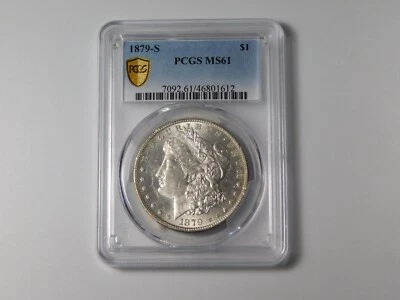 1879-S  MORGAN SILVER COIN DOLLAR GOLD SHIELD PCGS GRADED MS61 - Image 1 of 4