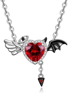 Half Angel Half Devil Heart Necklace Gifts for Women Couples 925 Sterling Silver - Picture 1 of 9