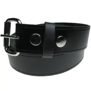 Black Real Leather Snap On Belt 1.5 inch/38mm with Buckle, S, M, L, XL, 2XL, 3XL - Picture 1 of 2