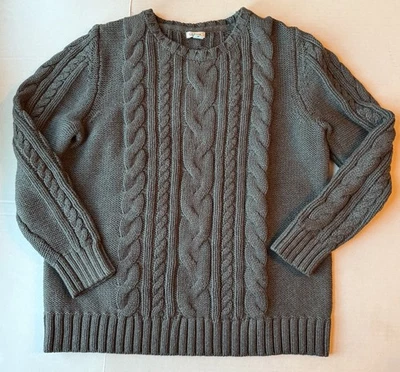 L.L.Bean женщин 100% хлопок кабель вязаный коренастый темно-синий серый свитер с круглым вырезом XL - Изображение 1 из 4