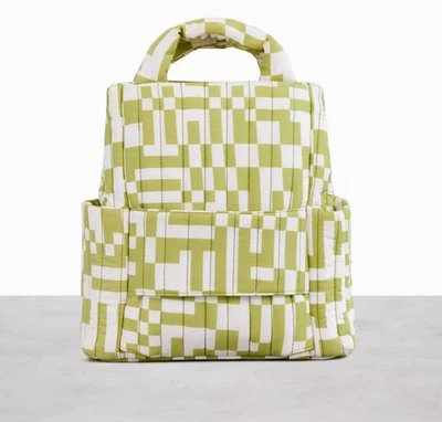 Mochila de pañales a cuadros verde y blanco Beis Foto 1 de 4