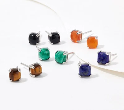 Affinity Gems Sterling Silver Set of 5 Cushion Cut Stud Earrings, - Image 1 of 2