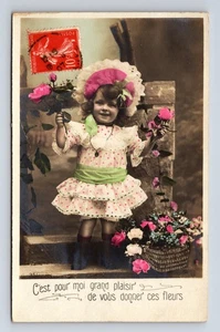 c1907 RPPC Hand Colored French Portrait of Young Girl Flowers Roses JK Postcard - Picture 1 of 4
