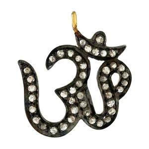 Vintage Oxidized Silver Diamond Om Pendant Spiritual Hindu Religious Jewelry - Picture 1 of 7