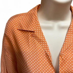 Esprit Orange 90’s  Blouse Women's Small Rayon Oversized Fit Polka Dot - Picture 1 of 8