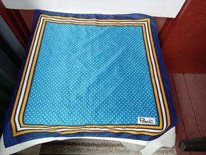 PAOLI WOMANS SCARF PRIMARY COLOR BLUE W/GOLD WHITE STRIPED EDGING 21' X 21" NICE - Picture 1 of 9