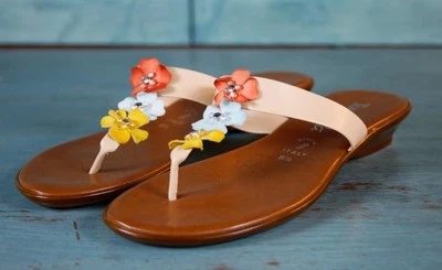 Sandálias tanga anabela feminina Toscanella floral strass Itália tamanho 8.5 - Imagem 1 de 4