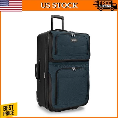 Expandable Rolling Upright Luggage Navy Checked-Large 29-Inch Travel Suitcases - Image 1 of 4