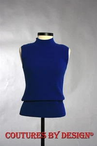 Camiseta sin mangas St John Knits Cashmere Mock cuello alto, concha zafiro talla pequeña nueva con etiquetas $395 - Imagen 1 de 2