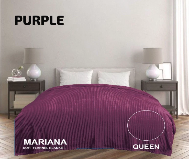 Manta de franela SÓLIDA suave ligera a rayas, jacquard acanalado 3D talla Q & K Foto 1 de 2