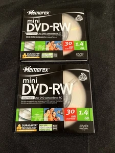 Memorex New Sealed Mini DVD-RW Rewritable DVD Camcorder/PC 30 Min. 1.4GB (Qty 2) - Picture 1 of 2