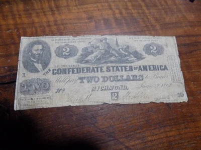 1862 Confederate States of America Two Dollars- Criswell # T-41 - Good - Image 1 of 2