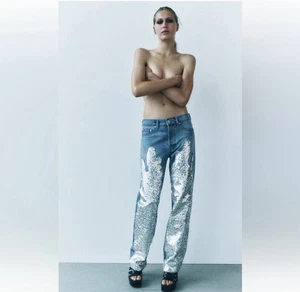 Neue Zara Silber Seguins Jeans Gr.8 - Bild 1 von 13