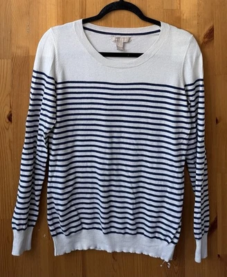 Suéter para mujer Banana Republic blanco a rayas manga larga cuello redondo - talla S Foto 1 de 3