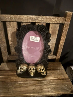 Scary Gold Skulls Halloween Photo Frame Black Roses. Rachel Zoe. 4X6 New. - Image 1 of 4
