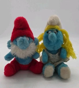 Peluche vintage de Papá Pitufo (1981) y Pitufina (1981) Peyo Wallace Bernie 8" - Imagen 1 de 4