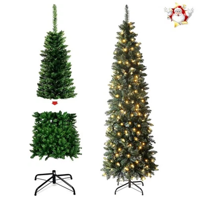 TRIMMING SHOP 4/5/6ft Pre Lit Christmas Tree with LED Lights Slim Pencil Artificial Xmas Tree