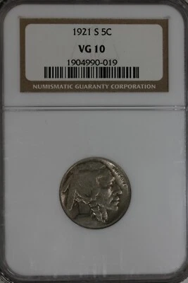 1921-S .05 NGC VG10  Buffalo Nickel,Indian nickel - Image 1 of 2