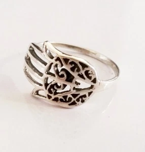 Anillo Hamsa Cabalá Judío Plata de Ley 925 Tallas 5 6.5 7.5 8.5 NUEVO - Imagen 1 de 6