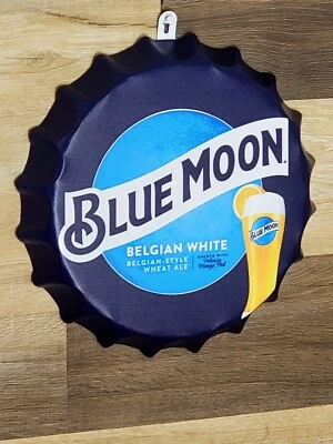 Letrero de metal con tapa de botella de cerveza blanca belga Blue Moon para hombre cueva bar decoración Foto 1 de 4