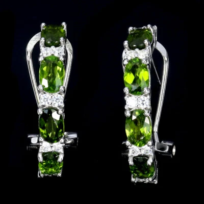 925 Sterling Silver Earrings Oval Chrome Diopside Natural Gemstone Jewelry - Image 1 of 4