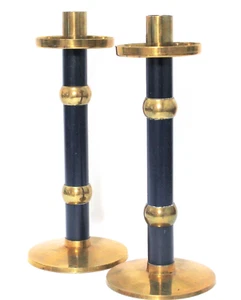 Vintage massiv Messing Kerzenständer Kerzenständer Kobaltblau 10" Paar - Bild 1 von 7