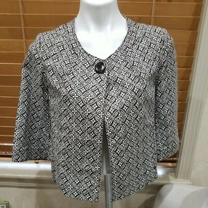 NWT Talbots Womens 8P Petite Brown & White Stretch Open Front Blazer  - Picture 1 of 7