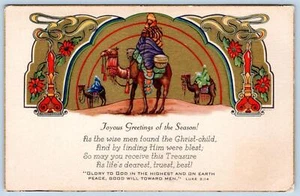 1920-30's ONE SIDED CHRISTMAS CARD 3 WISE MEN CAMELS CANDLES GOLD EMBELLISHMENT - Picture 1 of 2