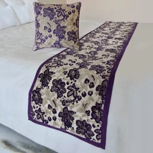 Decorative Purple Velvet Queen Bed Runner, Floral, Velvet - Plum Petal - Picture 1 of 5