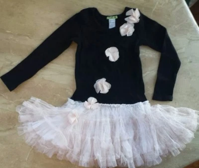 LITTLE MASS Girl's Black Pink Tutu Rose Applique Tiered Ruffled Dress Sz 6x  - Image 1 of 3