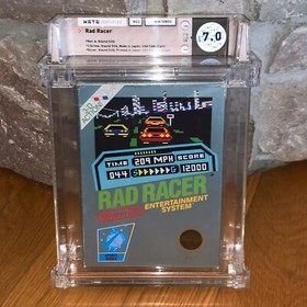 Nintendo 1987 Rad Racer NES 3 viti WATA 7.0 CIB gioco classificato nero guarnizione cerchio