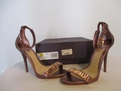 Sandálias stiletto Brian Atwood Ciara cristal e ouro rosa couro metálico 9 M - Imagem 1 de 4