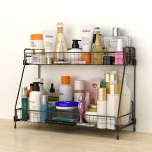 2 Tier Metal Basket Desktop Make Up Organiser Shelf Comestic Storage Holder Rack - Picture 1 of 10