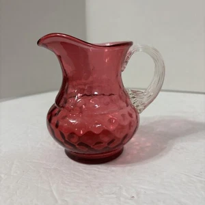 Vintage Fenton Cranberry Creamer Pitcher Dot Optic Art Glass Rib Handle - Picture 1 of 6