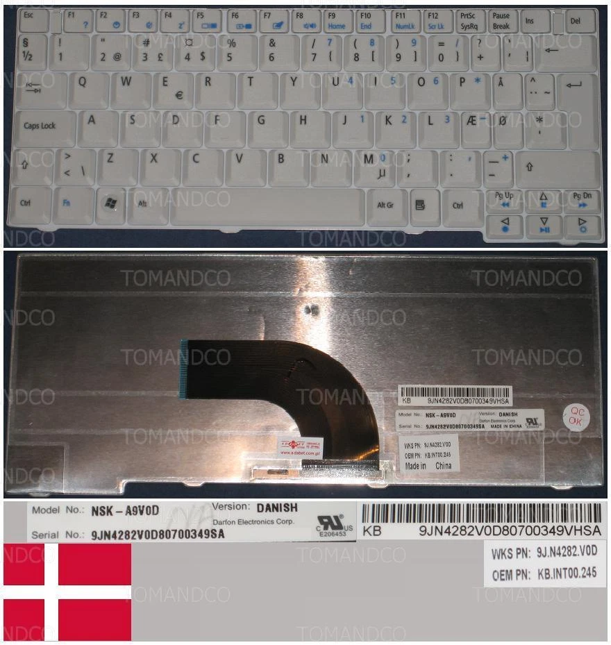 Keyboard qwerty Danish Acer Aspire AS2920 NSK-A9V0D KB.INT00.245 9J.N4282.V0D - Image 1 of 1